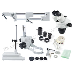 Double Boom Adjustable Stand Zoom Simul Focal Trinocular Stereo Microscope For Industrial PCB Inspection Repair 3.5X 7X 45X 90X