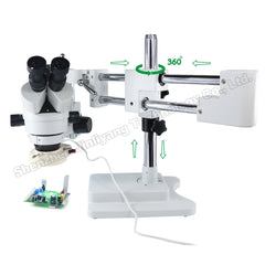 Double Boom Adjustable Stand Zoom Simul Focal Trinocular Stereo Microscope For Industrial PCB Inspection Repair 3.5X 7X 45X 90X