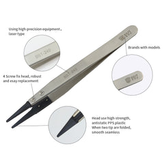 BST-249 Stainless steel Anti-static round tip tweezers with replaceable tip