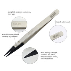 BST-259A Stainless steel Anti-static Fine Point Tweezers with Replaceable Tip