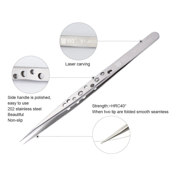 BST-JK11SA Professional Mobile Phone Repair Tweezers Electric Precision Stainless Steel Straight Tine tweezers