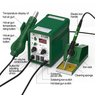 Best 878D 2 in 1 digital display lead-free 110V/220V hot air soldering station