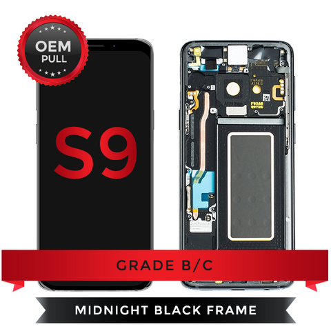 Samsung Galaxy S9 LCD Digitizer display assembly with Frame USED OEM Pulls Grade B/C (Black)