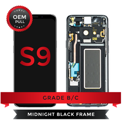 Samsung Galaxy S9 LCD Digitizer display assembly with Frame USED OEM Pulls Grade B/C (Black)