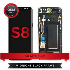 Samsung Galaxy S8 LCD Digitizer display assembly with Frame USED OEM Pulls Grade B/C (Midnight Black)