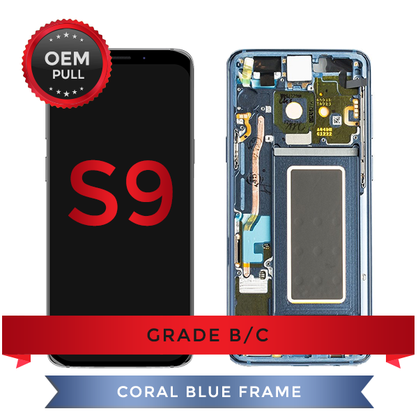 Samsung Galaxy S9 LCD Digitizer display assembly with Frame USED OEM Pulls Grade B/C (Blue)