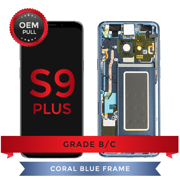 OEM Pulls Grade B/C Samsung Galaxy S9+ LCD Digitizer display assembly with front housing, Blue