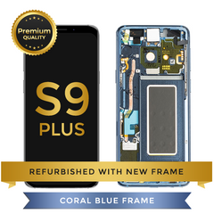 Refurbished Samsung Galaxy S9 Plus LCD Digitizer display assembly with front housing, Blue