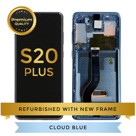 Refurbished Samsung Galaxy S20 Plus LCD Digitizer display assembly with front housing, Cloud Blue