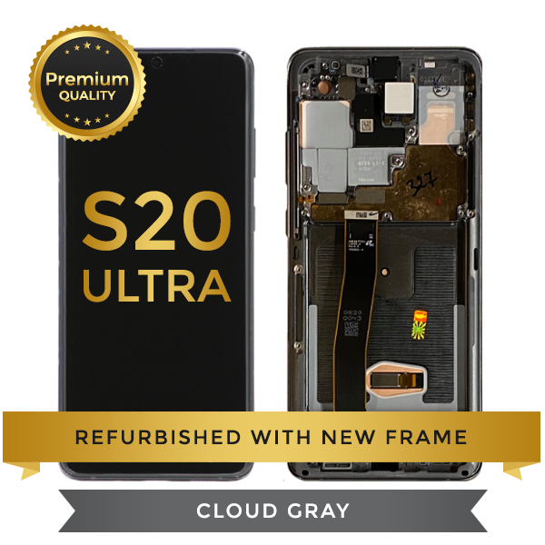 Refurbished Samsung Galaxy S20 Ultra LCD Digitizer display assembly with front housing, Cloud Gray