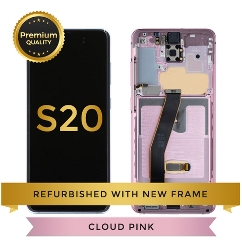 Refurbished Samsung Galaxy S20 LCD Digitizer display assembly with front housing, Cloud Pink