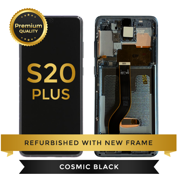 Refurbished Samsung Galaxy S20 Plus LCD Digitizer display assembly with front housing, Cosmic Black