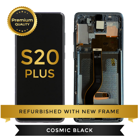 Refurbished Samsung Galaxy S20 Plus LCD Digitizer display assembly with front housing, Cosmic Black