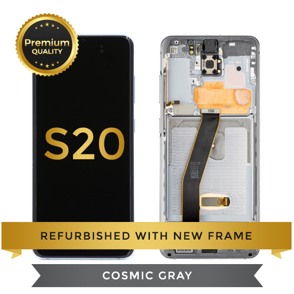 Refurbished Samsung Galaxy S20 LCD Digitizer display assembly with front housing, Cosmic Gray