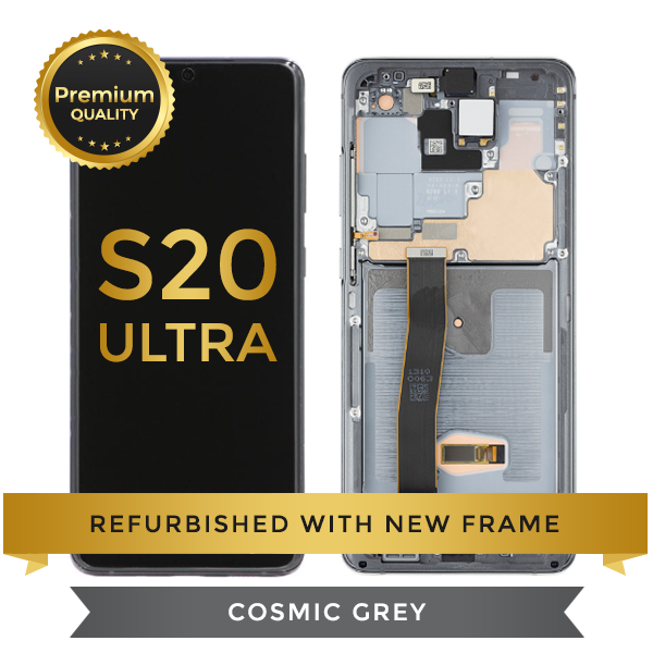 Refurbished Samsung Galaxy S20 Ultra LCD Digitizer display assembly with front housing, Cosmic Gray