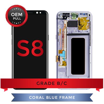 OEM Pulls Grade B/C Samsung Galaxy S8 LCD Digitizer display assembly with front housing, Blue