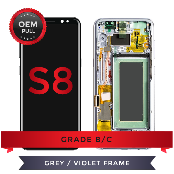 Samsung Galaxy S8 LCD Digitizer display assembly with Frame USED OEM Pulls Grade B/C (Grey/Violet)