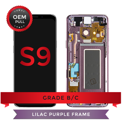 Samsung Galaxy S9 LCD Digitizer display assembly with Frame USED OEM Pulls Grade B/C (Purple)