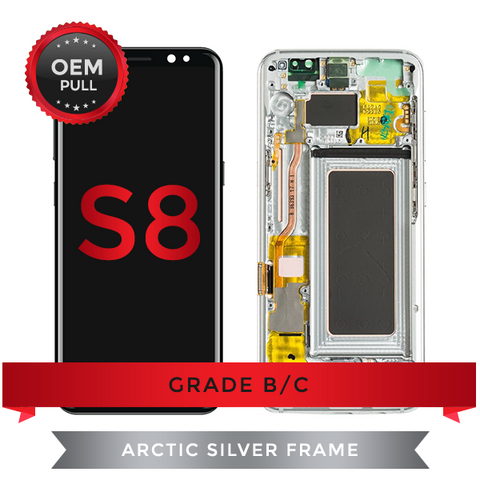 Samsung Galaxy S8 LCD Digitizer display assembly with Frame USED OEM Pulls Grade B/C (Arctic Silver)