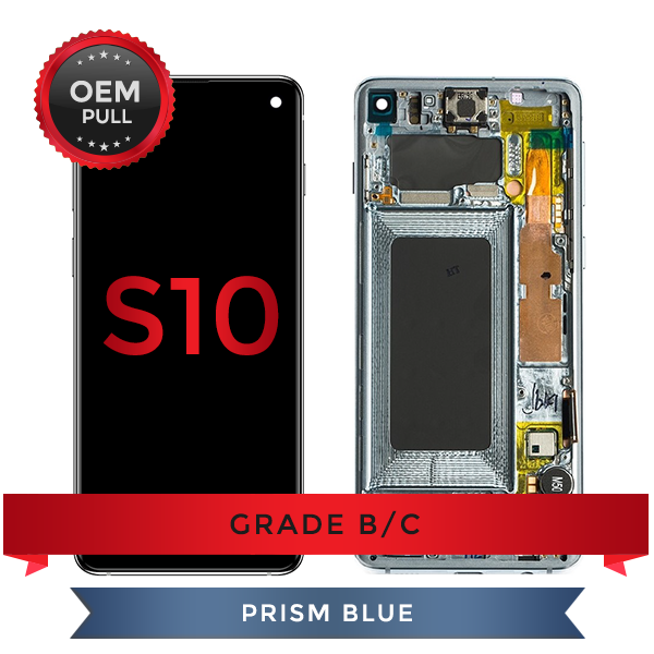 Samsung Galaxy S10 LCD Digitizer display assembly with Frame USED OEM Pulls Grade B/C (Blue)