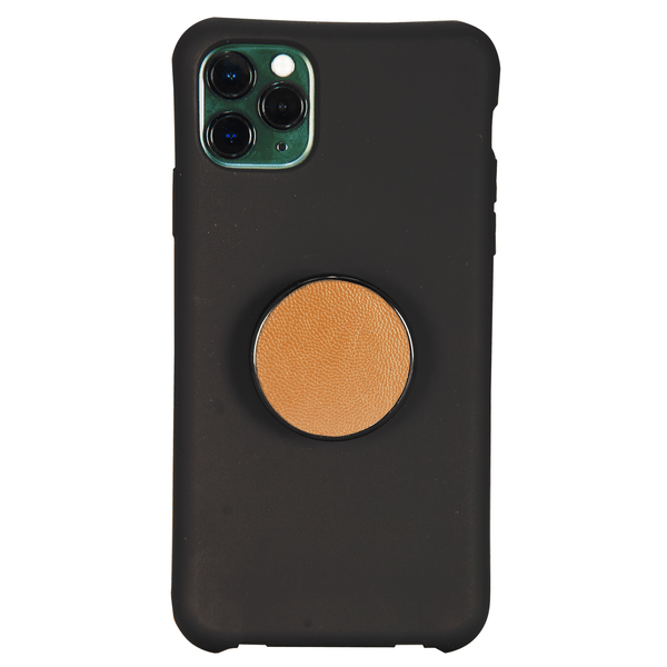 COOLGRIPS GENUINE LIGHT BROWN LEATHER PHONE GRIP AND STAND