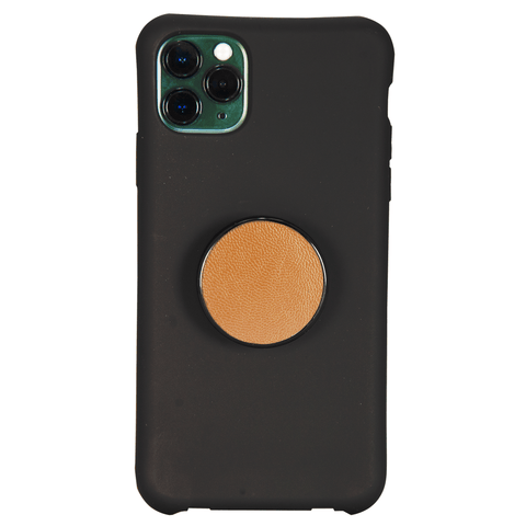 COOLGRIPS GENUINE LIGHT BROWN LEATHER PHONE GRIP AND STAND