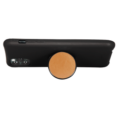 COOLGRIPS GENUINE LIGHT BROWN LEATHER PHONE GRIP AND STAND