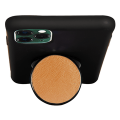 COOLGRIPS GENUINE LIGHT BROWN LEATHER PHONE GRIP AND STAND