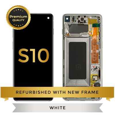 Refurbished Samsung Galaxy S10 LCD Digitizer display assembly with front housing, Ceremic White